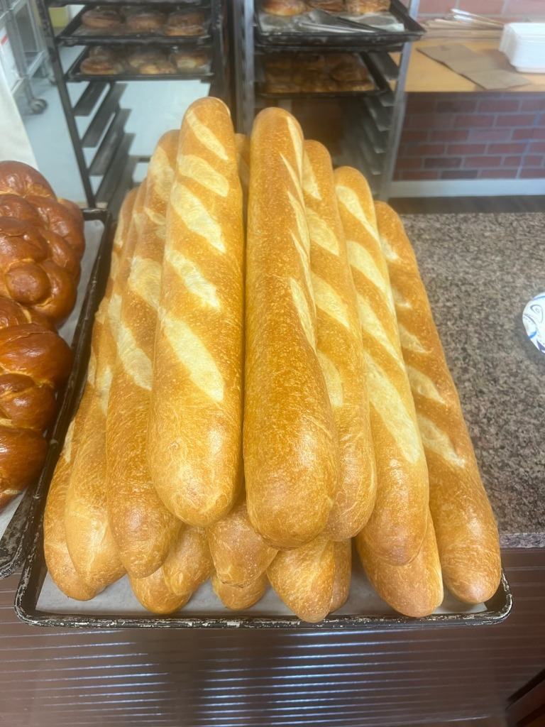 Traditional French baguettes fresh from the stone hearth oven